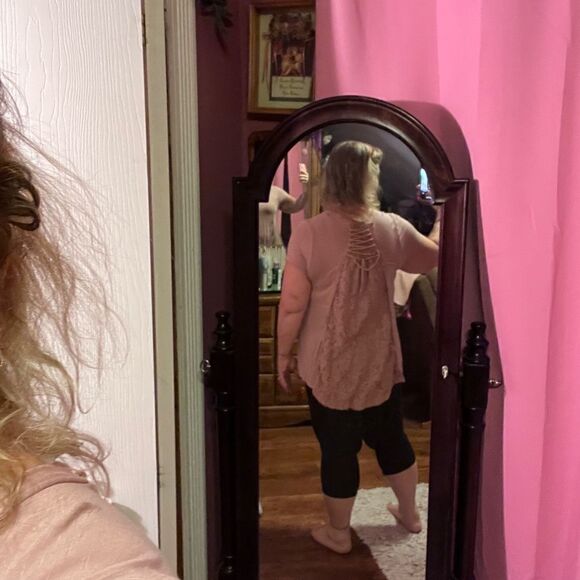 Knox Rose XL Pink Top Lace Inset Lace-up Back Boho - Picture 6 of 12